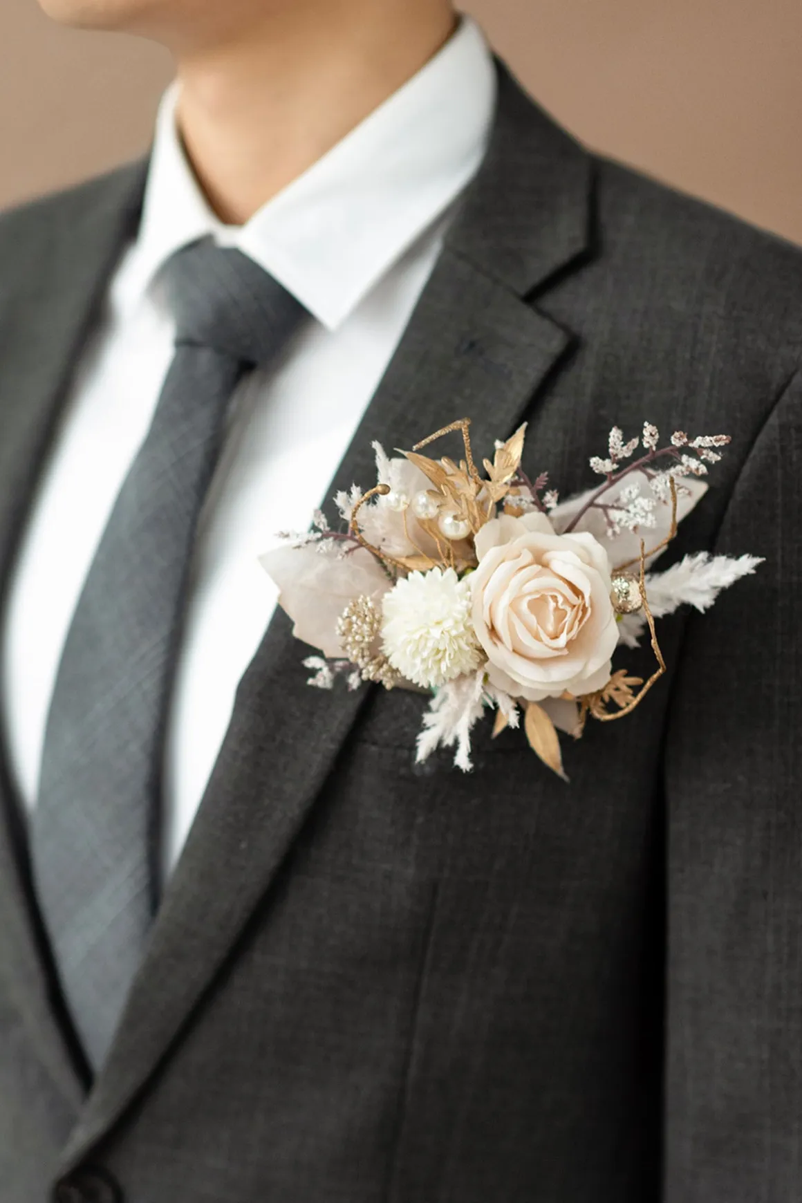 Boutonnieres in White & Beige