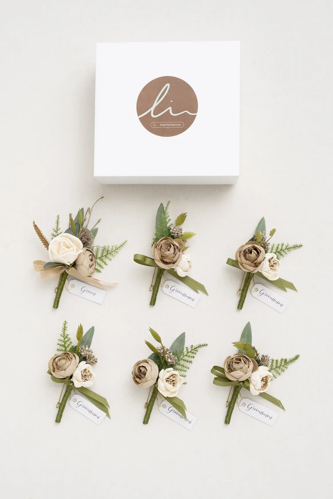 Boutonnieres in White & Beige