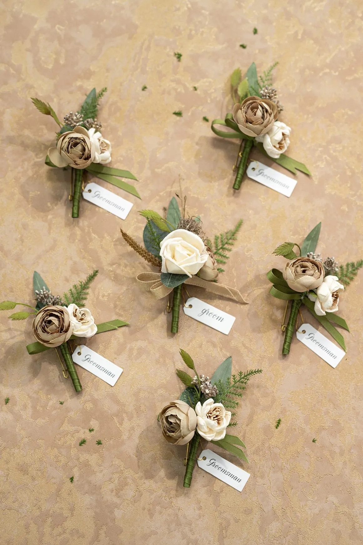 Boutonnieres in White & Beige