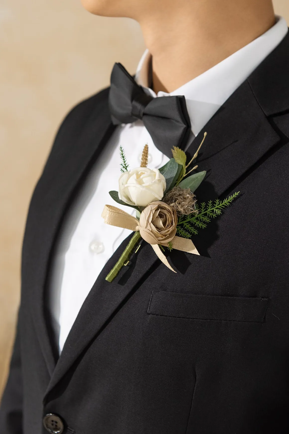 Boutonnieres in White & Beige