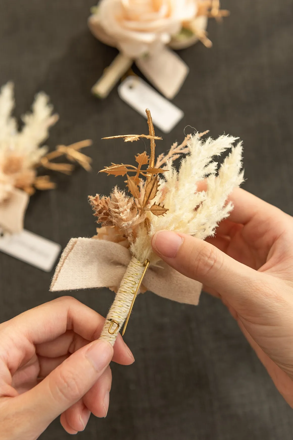 Boutonnieres in White & Beige (Set of 6) | Clearance