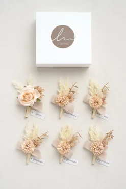 Boutonnieres in White & Beige (Set of 6) | Clearance