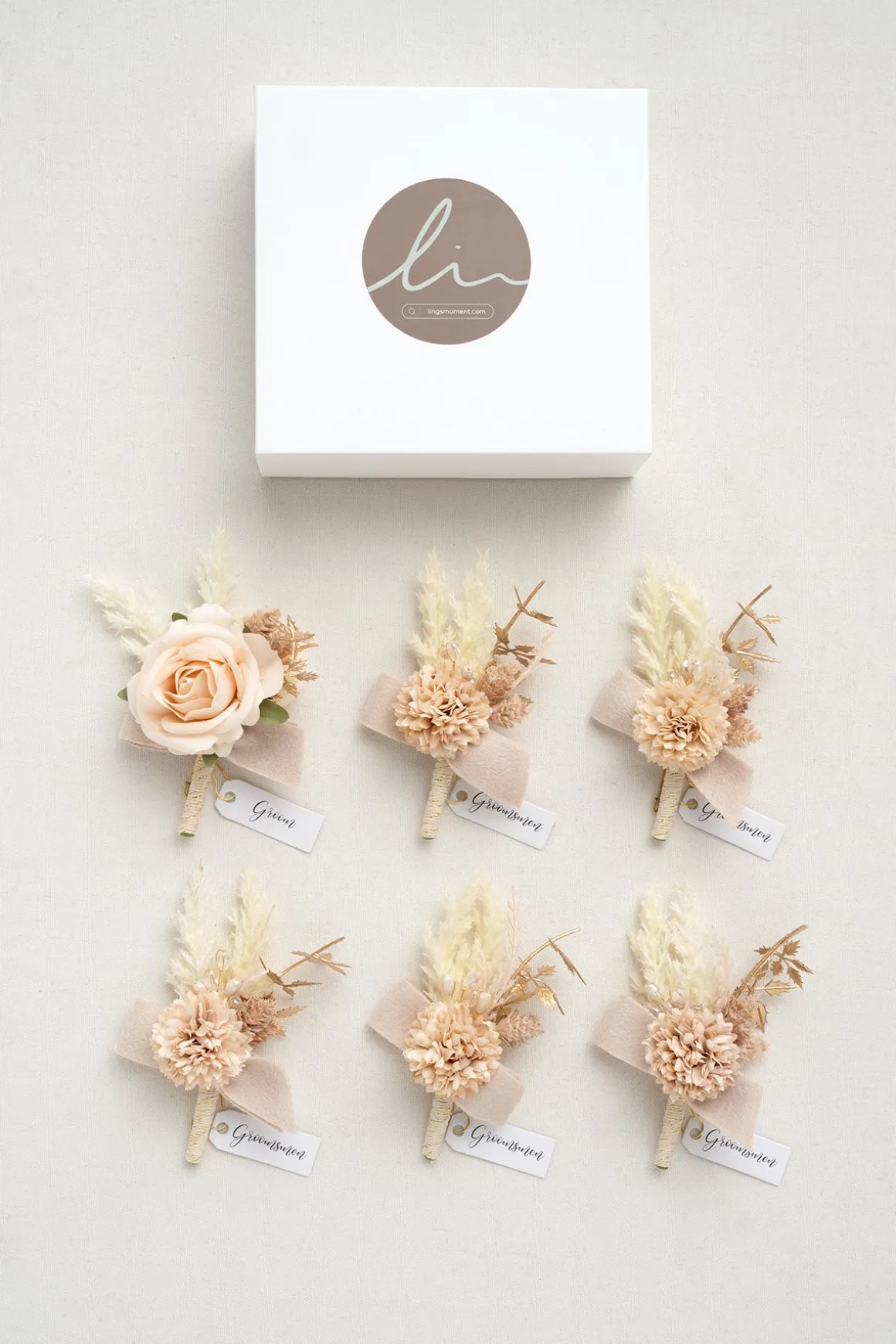 Boutonnieres in White & Beige (Set of 6) | Clearance
