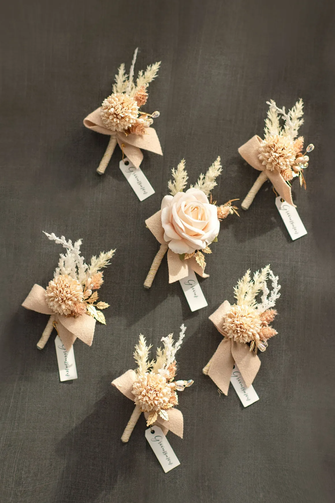 Boutonnieres in White & Beige (Set of 6) | Clearance