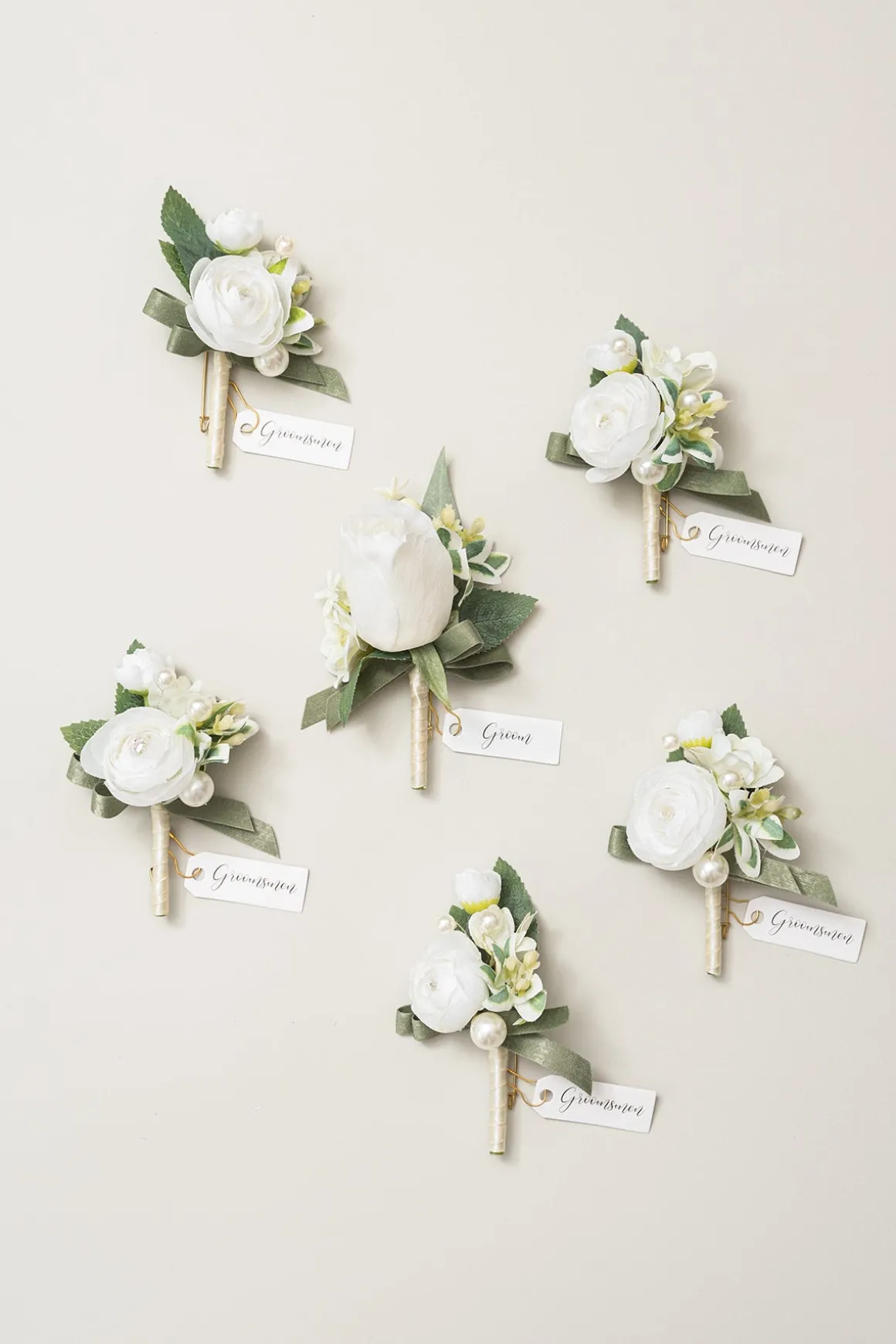 Boutonnieres in White & Sage