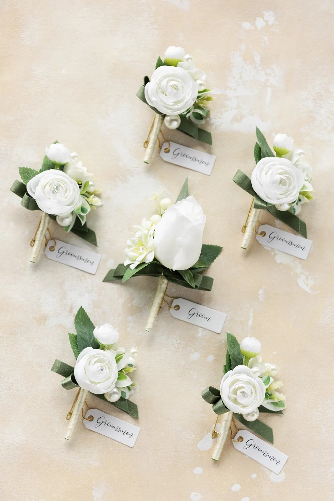 Boutonnieres in White & Sage