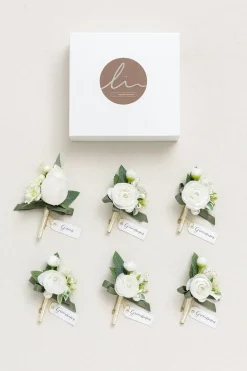 Boutonnieres in White & Sage