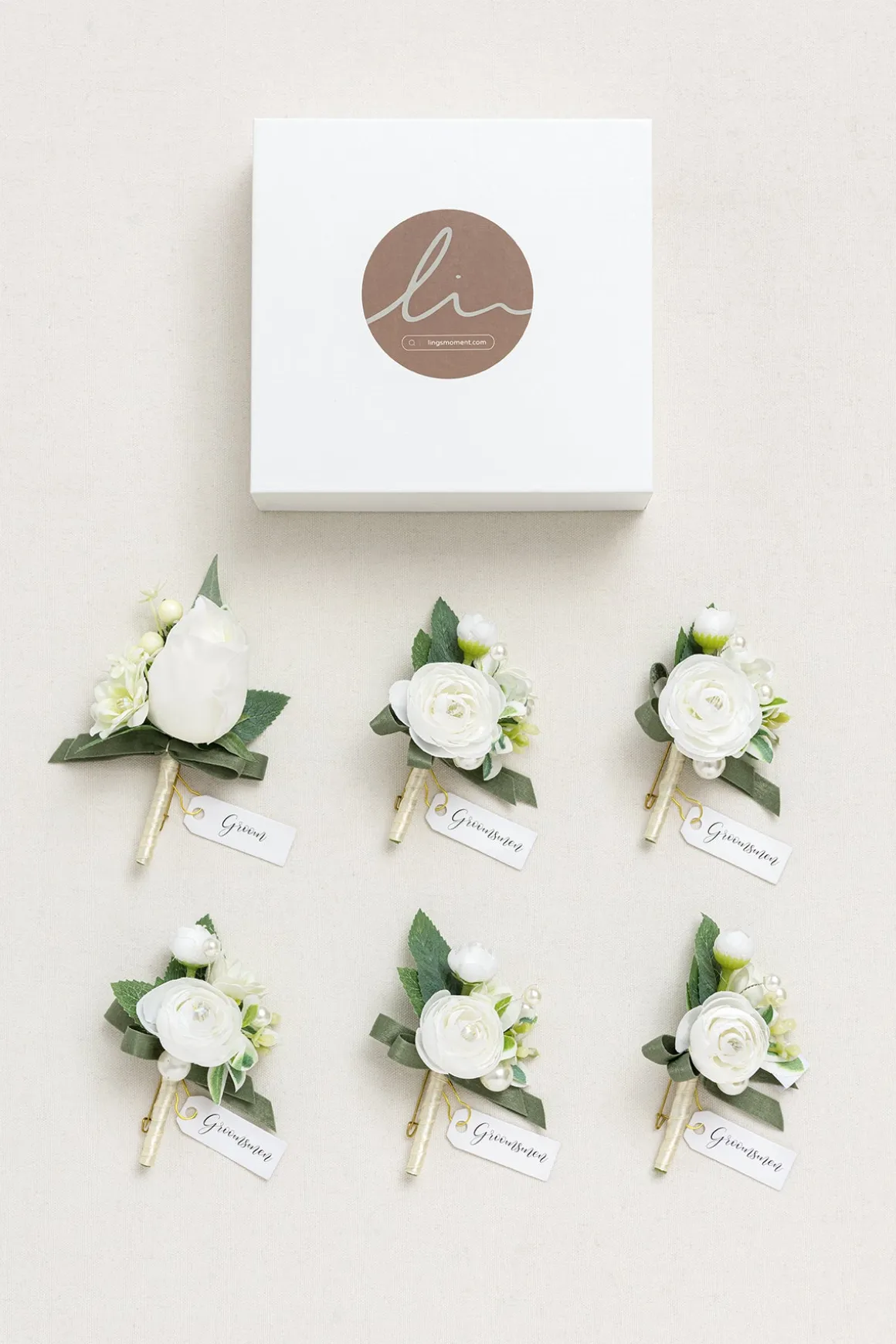 Boutonnieres in White & Sage