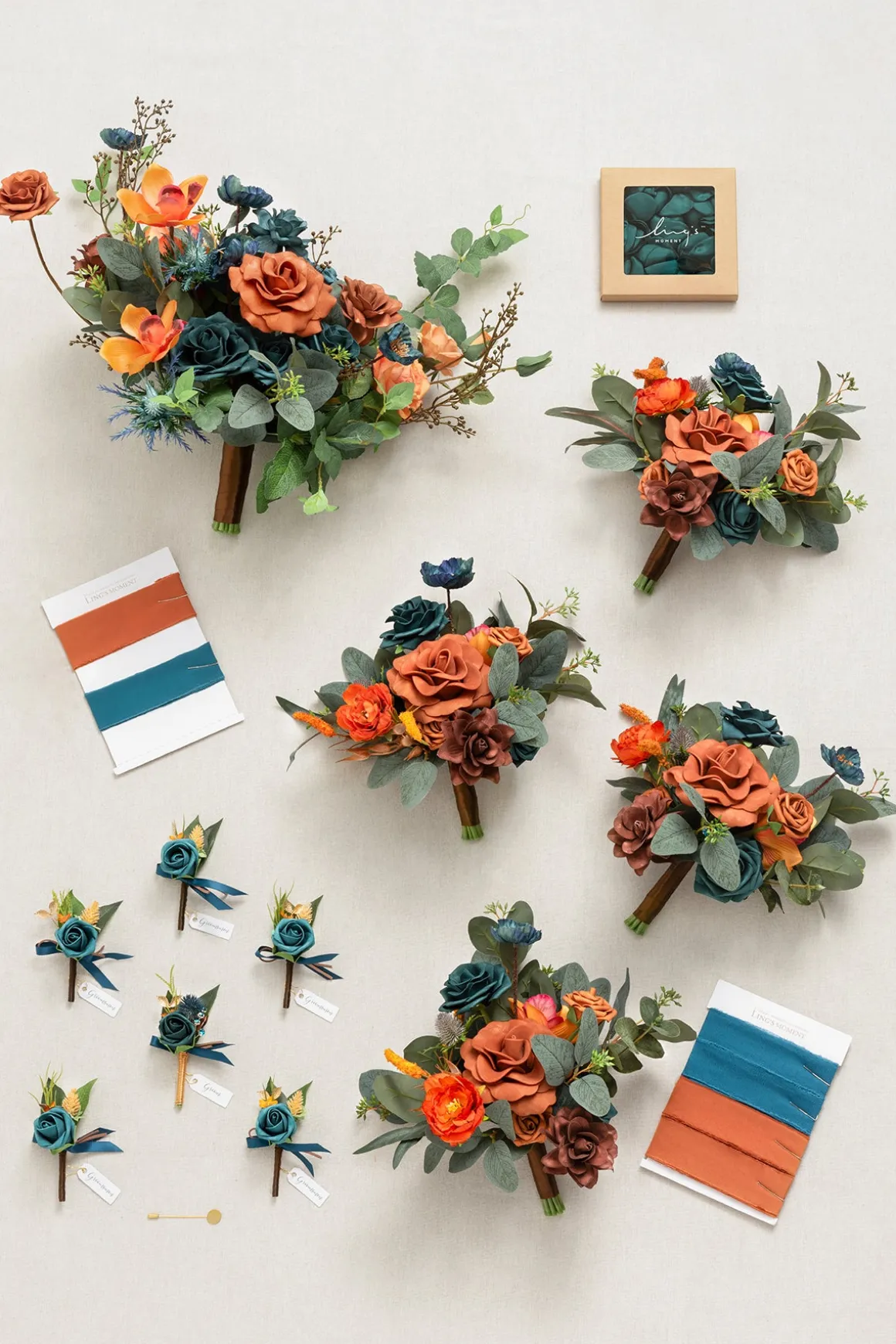 Bridal Flower Package in Dark Teal & Burnt Orange | Clearance