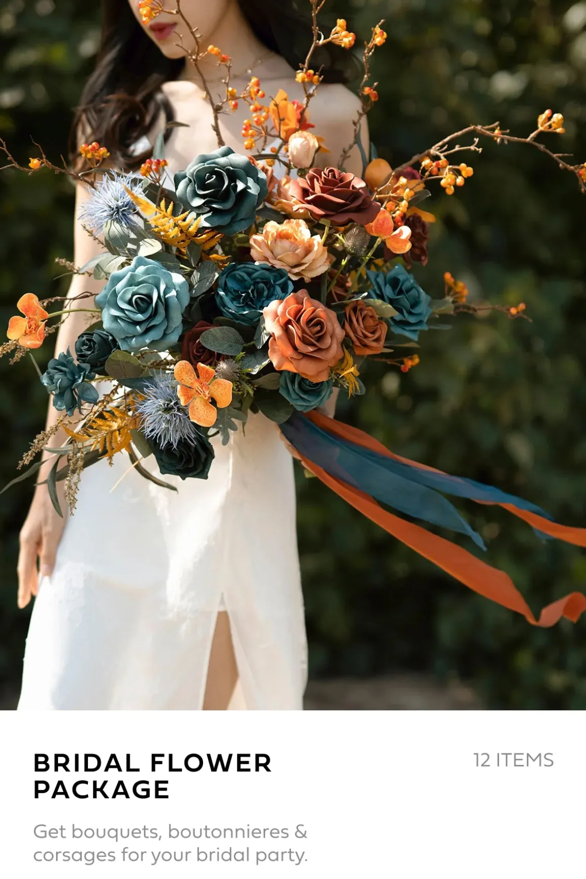 Bridal Flower Package in Dark Teal & Burnt Orange | Clearance