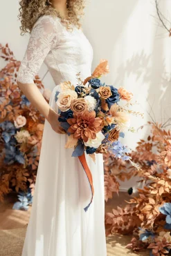 Bridal Flower Package in Russet Orange & Denim Blue