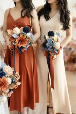 Bridal Flower Package in Russet Orange & Denim Blue