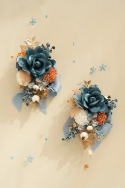 Bridal Flower Package in Russet Orange & Denim Blue