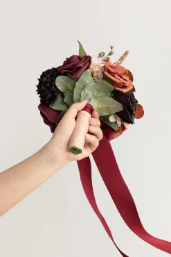 Bridesmaid Bouquet in Burgundy & Burnt Orange (Set of 1)
