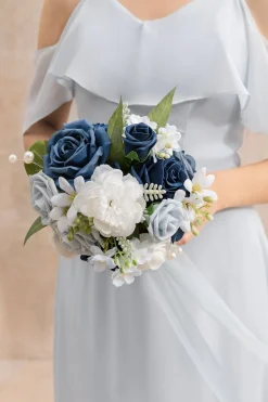 Bridesmaid Bouquet in Navy Blue & Cream | Clearance