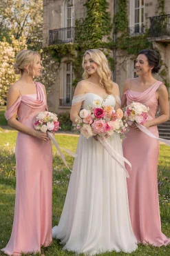 Bridesmaid Bouquet in Powder Pink & Berry Pink & Cream (Set of 4)