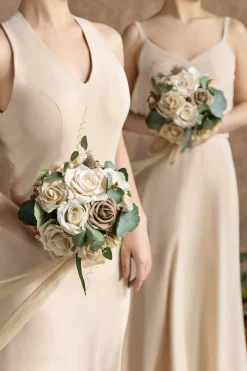 Bridesmaid Bouquet in White & Beige | Clearance