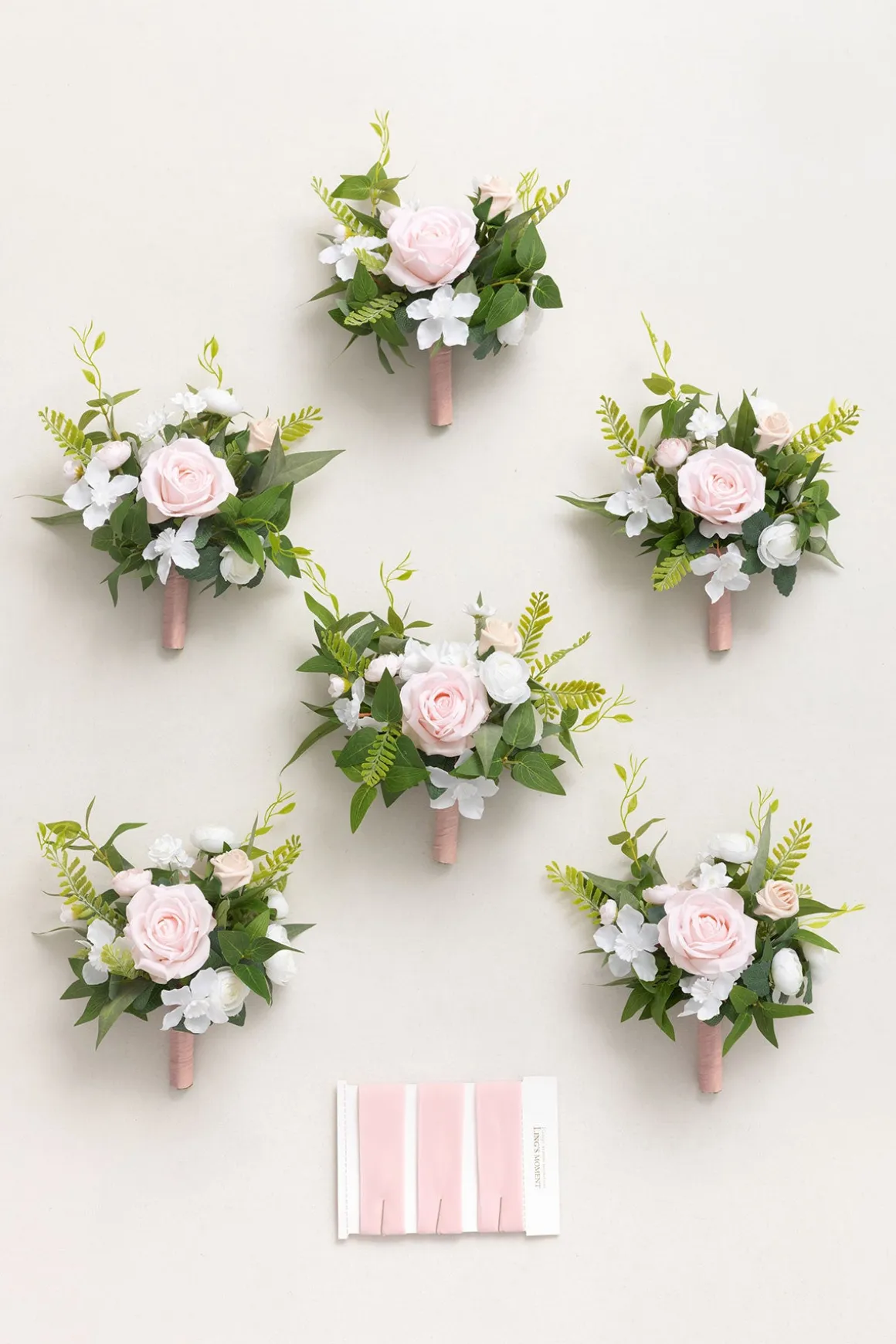 7" Bridesmaid Posy in Blush & White (Set of 6 )
