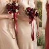 7" Bridesmaid Posy in Burgundy & Black Baccara (Set of 6 )