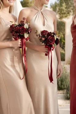 7" Bridesmaid Posy in Burgundy & Black Baccara (Set of 6 )