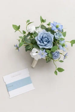 Bridesmaid Posy in Dusty Blue & White | Clearance