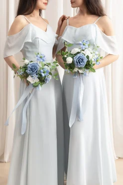 Bridesmaid Posy in Dusty Blue & White | Clearance