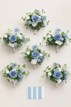 Bridesmaid Posy in Dusty Blue & White | Clearance