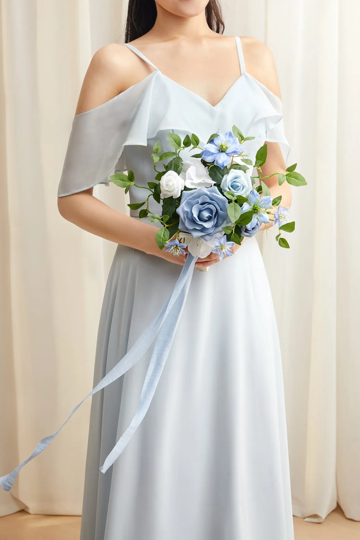 Bridesmaid Posy in Dusty Blue & White | Clearance