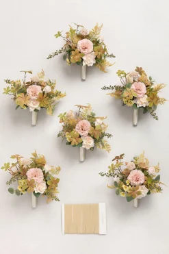 Bridesmaid Posy in Powder Pink & Olive Green (Set of 6) | Clearance