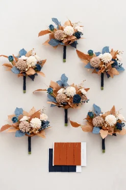 Bridesmaid Posy in Russet Orange & Denim Blue | Clearance