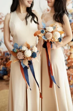 Bridesmaid Posy in Russet Orange & Denim Blue | Clearance