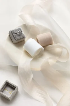 Brown & White & Almond Chiffon Ribbons 1.5" w x 6 Yards (Set of 3) | Clearance