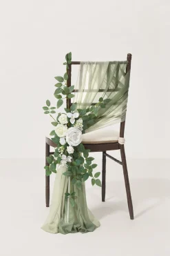 Chair Flower& Draping Package in White & Sage | Clearance