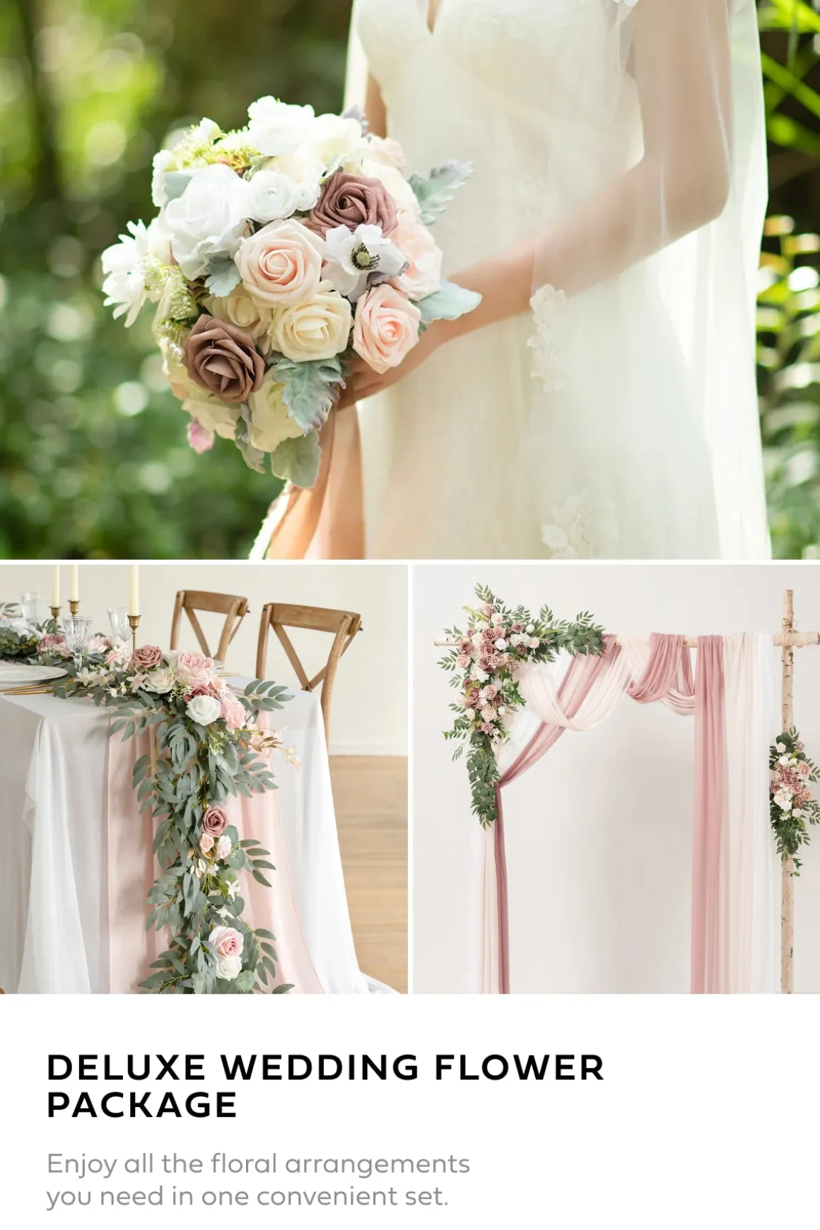 Deluxe Wedding Flower Packages in Dusty Rose & Cream