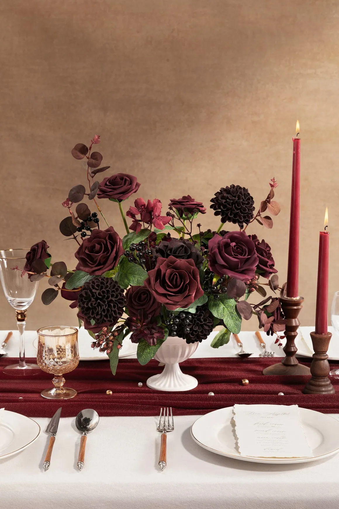 DIY Supporting Flower Boxes in Burgundy & Black Baccara