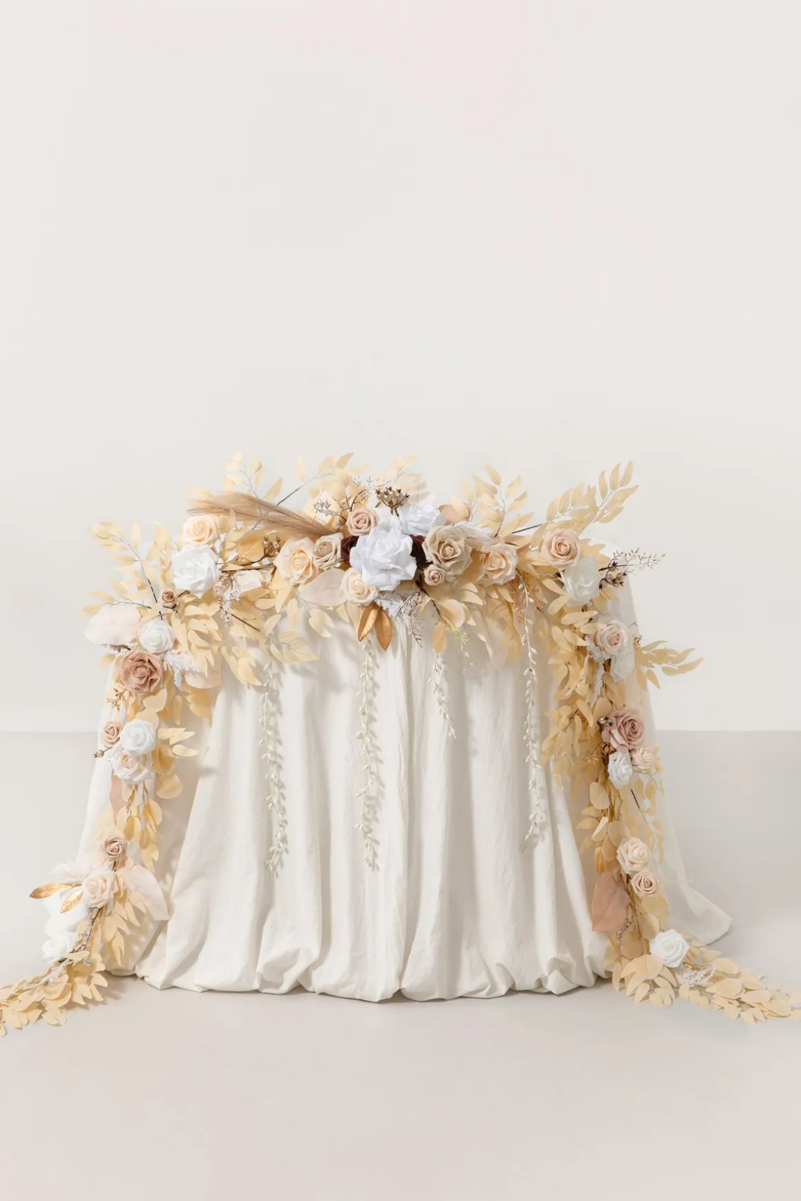 Flash Sale | 9ft Head Table Flower Garland in White & Beige | Clearance