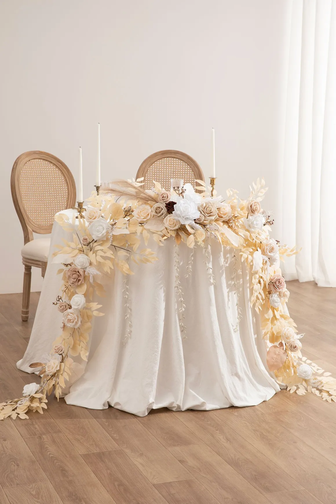 Flash Sale | 9ft Head Table Flower Garland in White & Beige | Clearance
