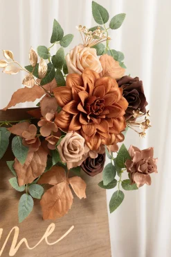 Flexible Combo Set Flower Sign Decor in Walnut Brown & Burnt Orange
