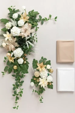 Flower Arch Decor with Drape in Gilded White Christmas Wedding