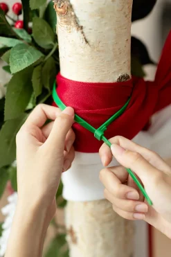 Flower Arch Decor with Drape in Christmas Red & Sparkle