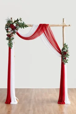 Flower Arch Decor with Drape in Christmas Red & Sparkle