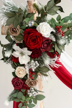 Flower Arch Decor with Drape in Christmas Red & Sparkle