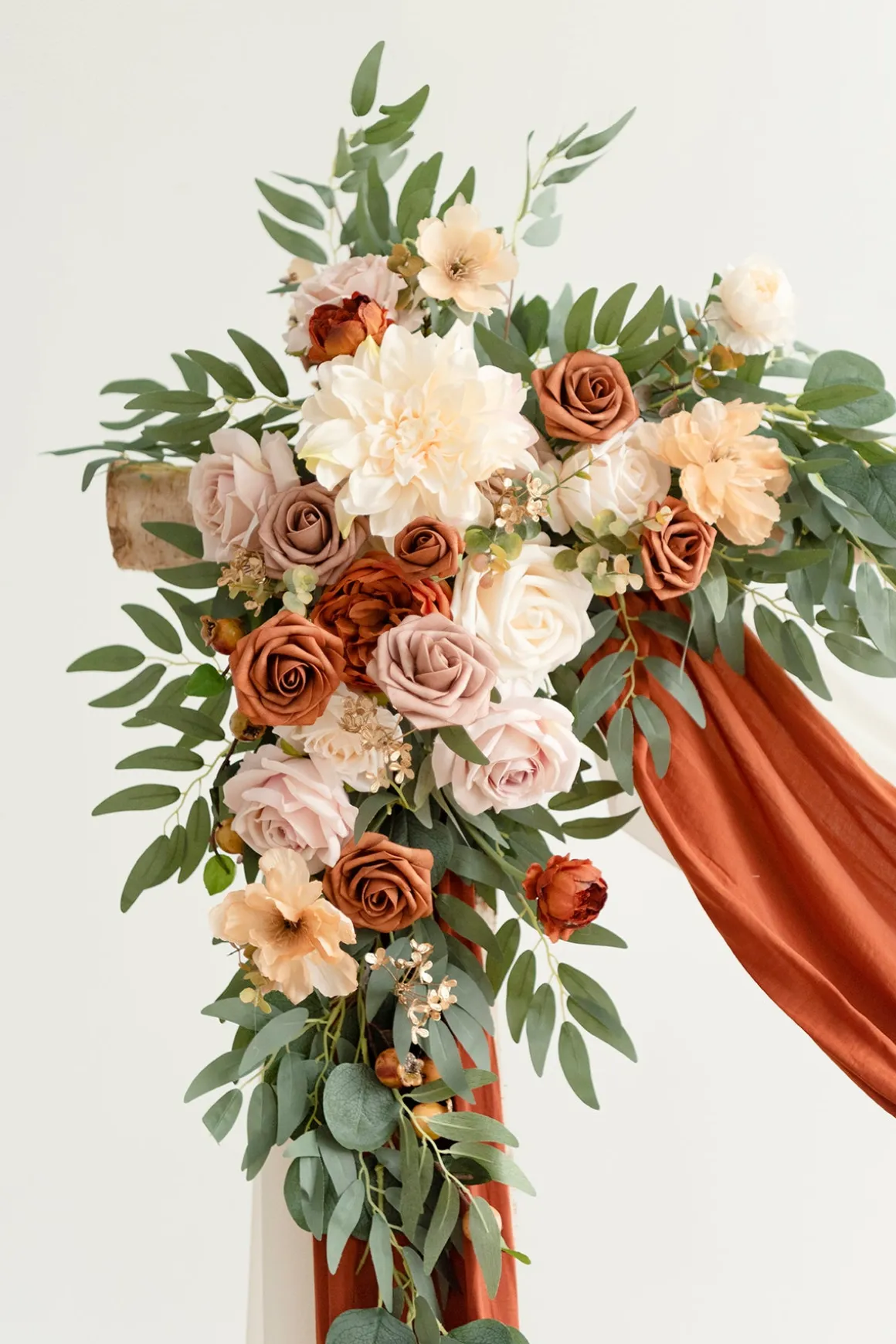 Flower Arch Decor with Drapes in Sunset Terracotta
