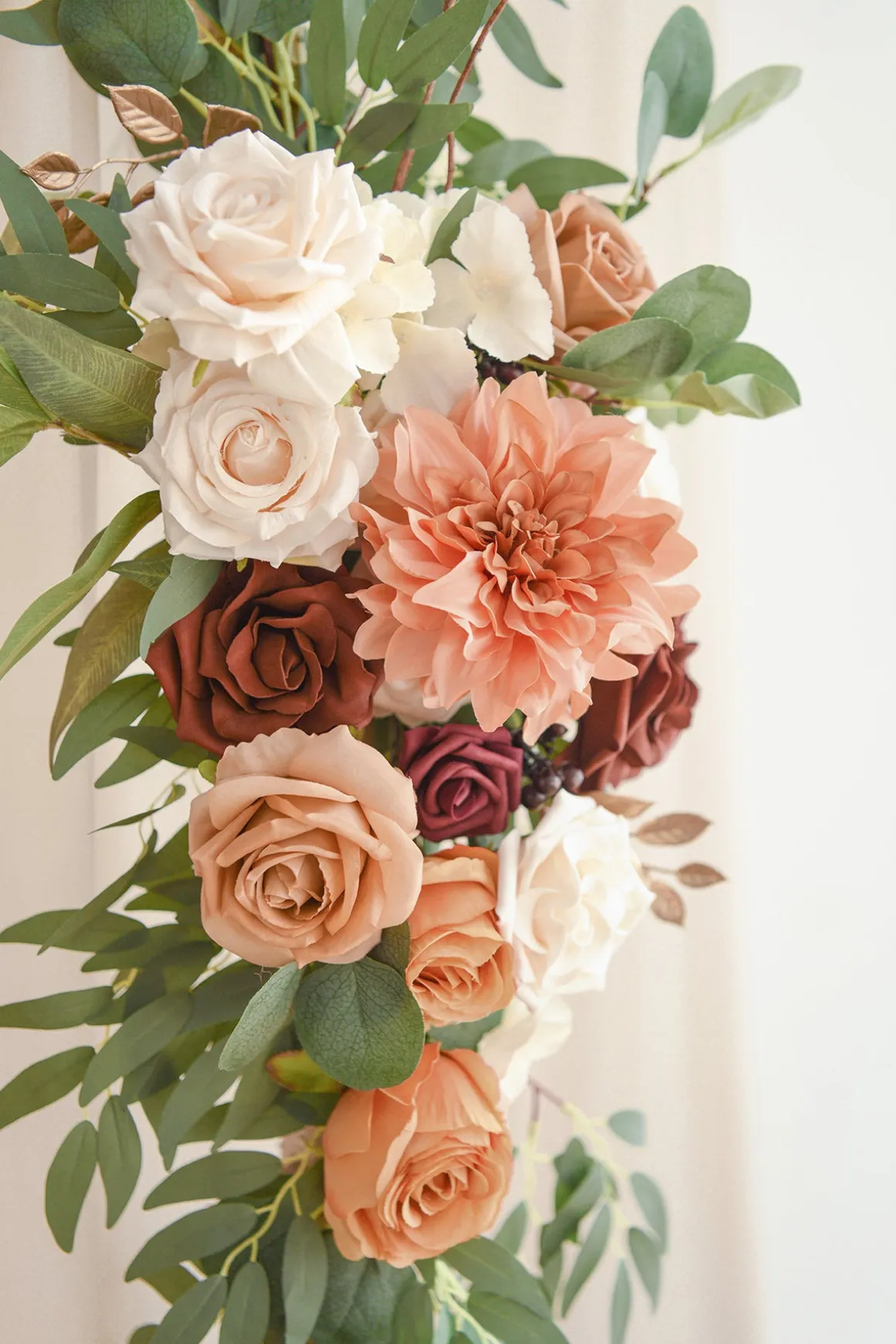 Flower Arch Decor with Drapes in Sunset Terracotta