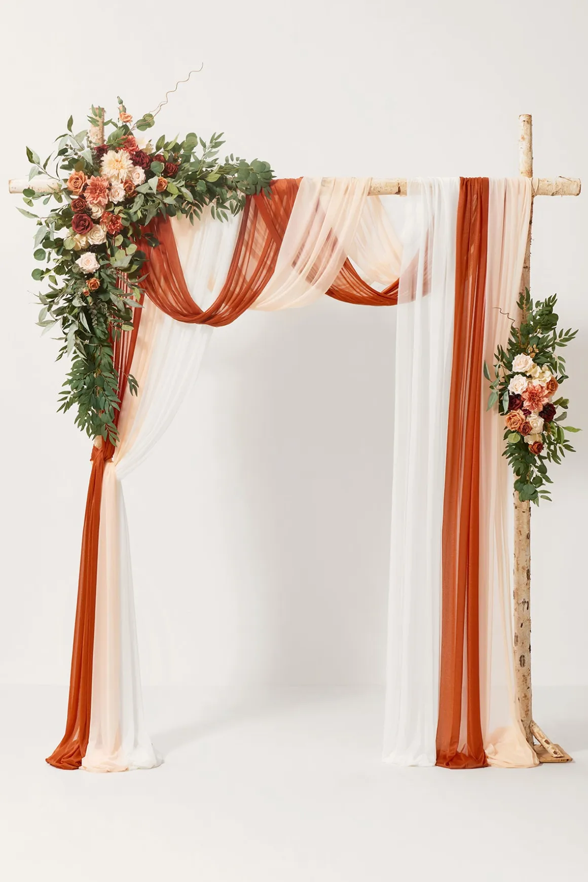 Flower Arch Decor with Drapes in Sunset Terracotta