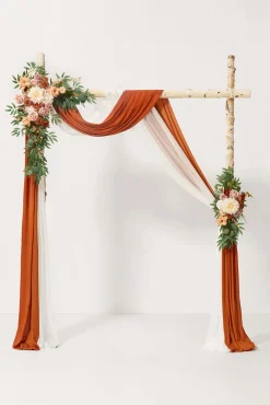Flower Arch Decor with Drapes in Sunset Terracotta