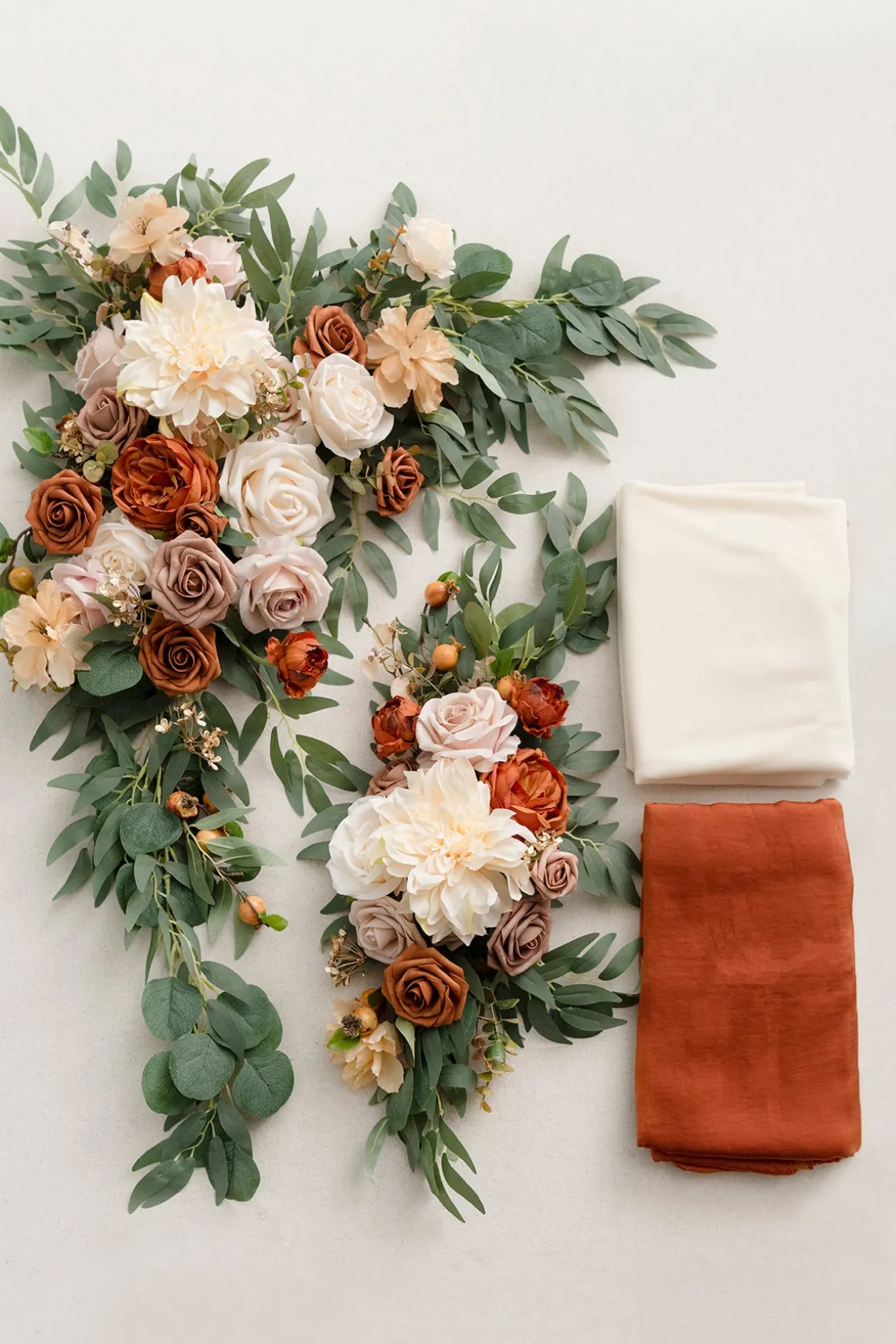 Flower Arch Decor with Drapes in Sunset Terracotta