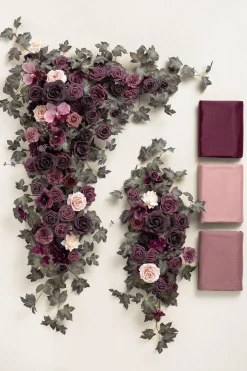 Flower Arch Decor with Drapes in Plum Velvet Wedding | Clearance