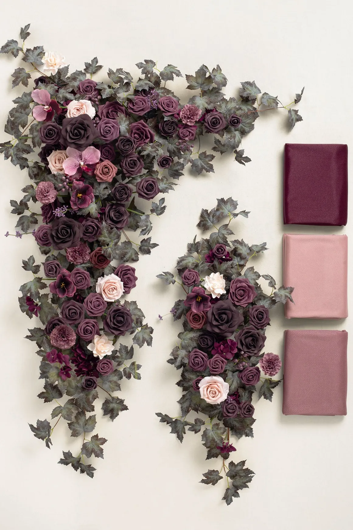 Flower Arch Decor with Drapes in Plum Velvet Wedding | Clearance