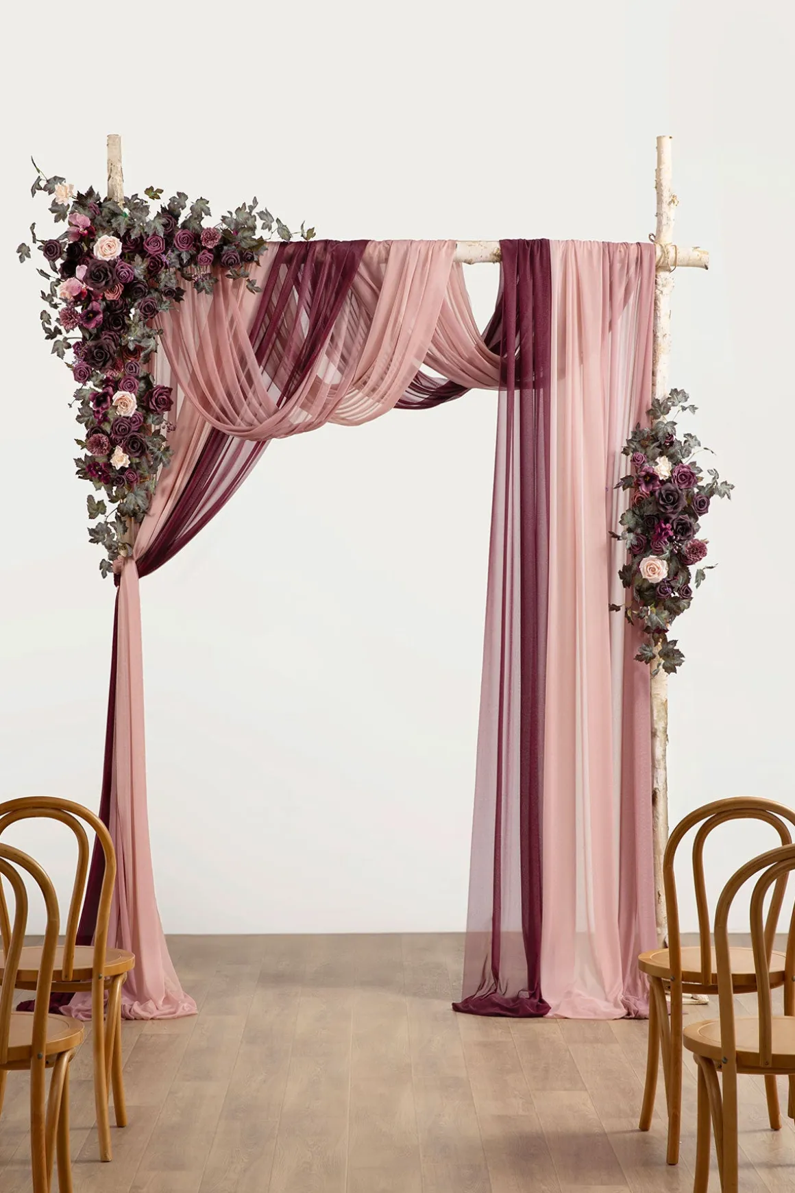 Flower Arch Decor with Drapes in Plum Velvet Wedding | Clearance